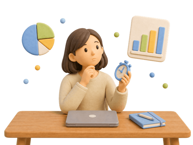 作業時間を記録するWEBフリーランスの粘土風イラスト
