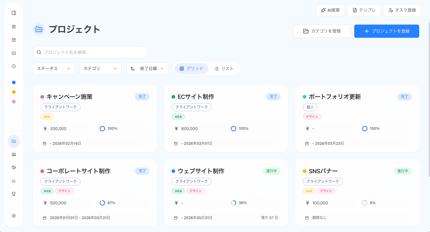 複数案件管理画面